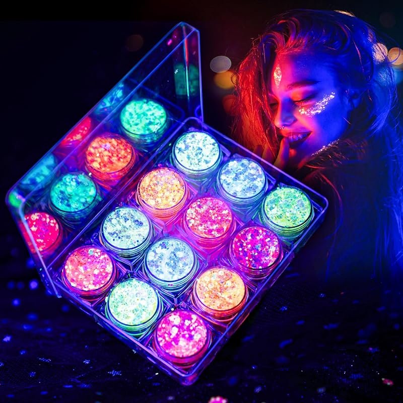 Glow in The Dark Body Face Glitter Gel for Women, 12 Colors Glitter Gel Makeup C...