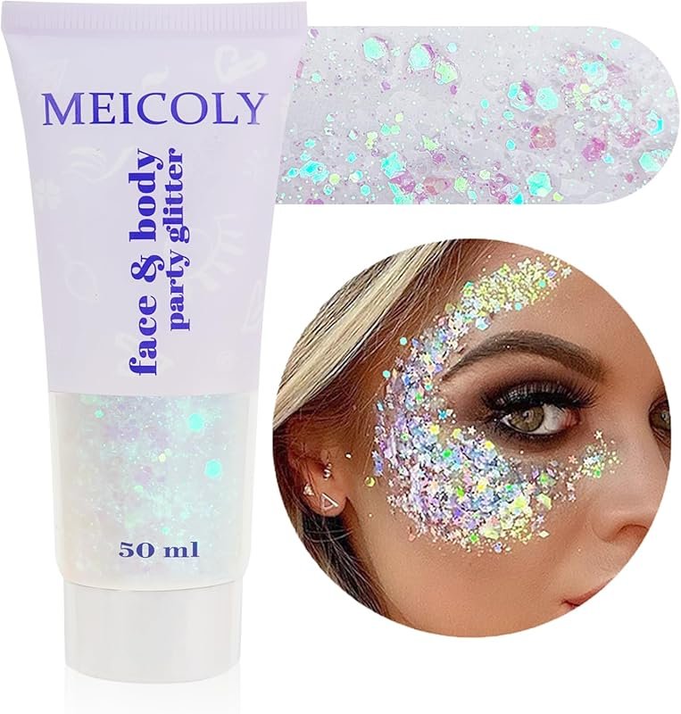 MEICOLY Clear White Chunky Glitter Gel: Face, Body, Hair Makeup for Festivals & ...