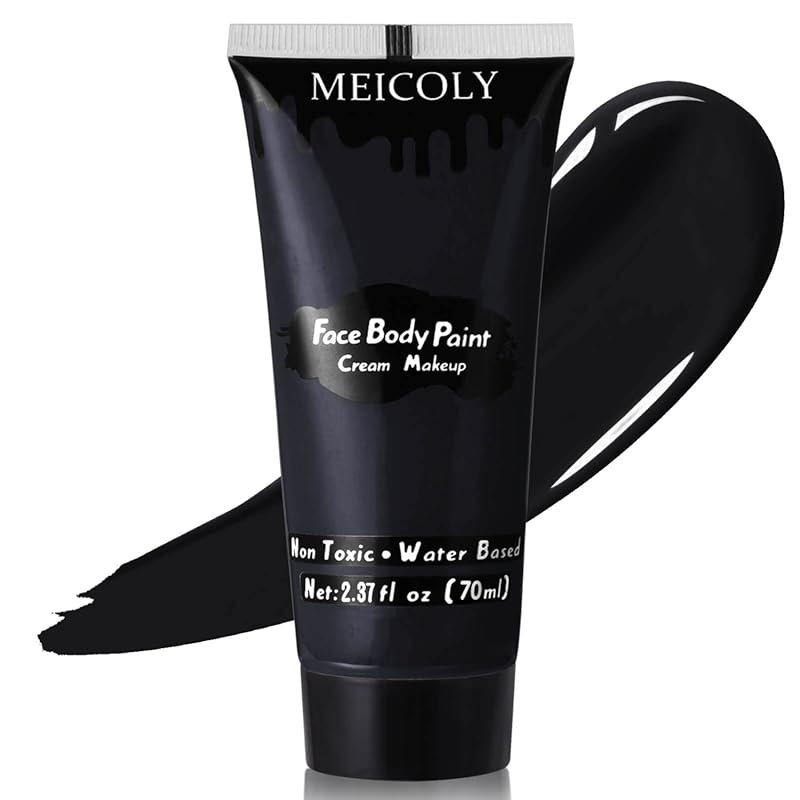 MEICOLY Black Cream Face Body Paint, 2.37Oz Large Tube Water Based Clown Black M...