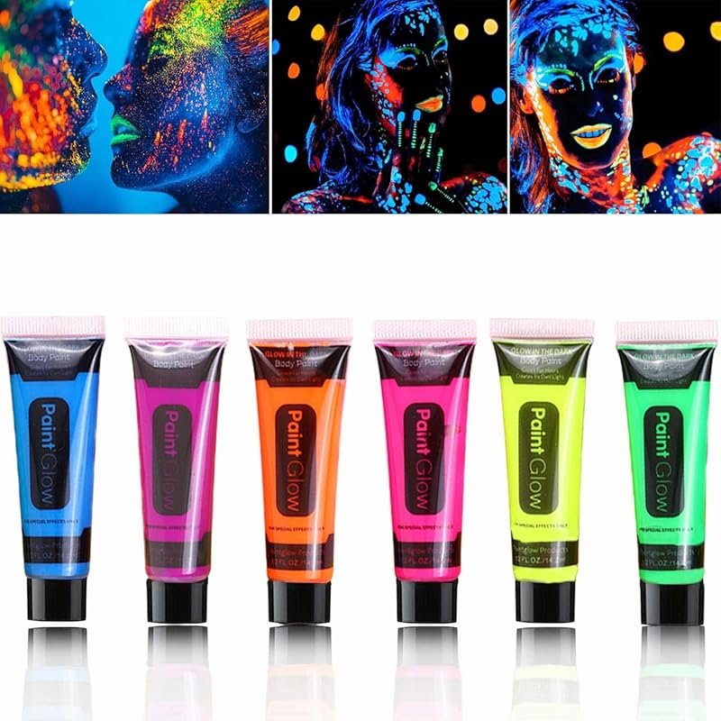 Glow in the Dark Blacklight Neon Face and Body Makeup Paint Set for Parties