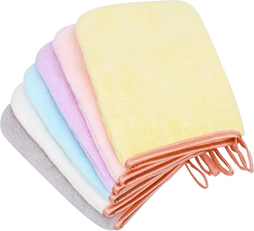 6 Pack Reusable Microfiber Body Mitts: Soft, Absorbent for Makeup Removal & Gent...