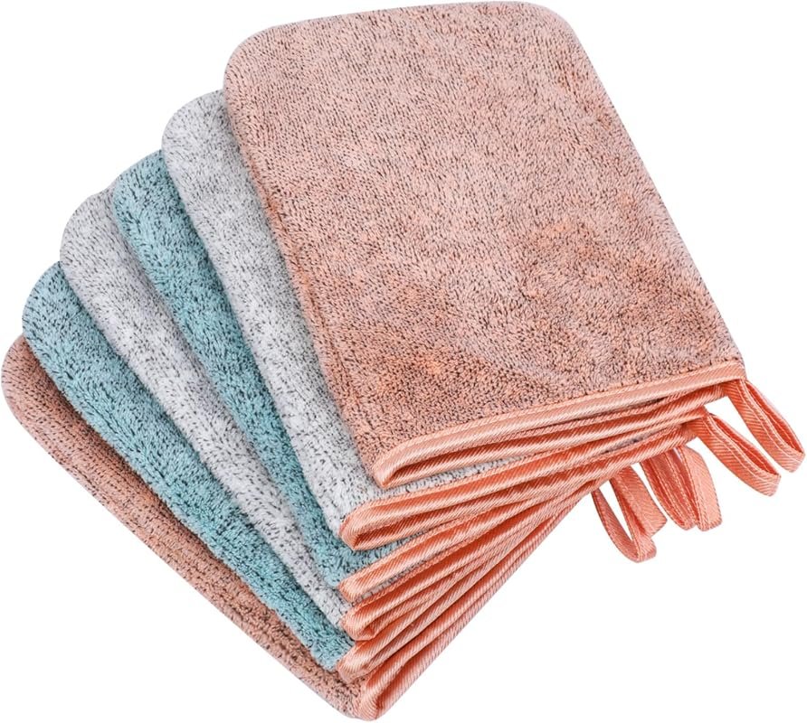 6 Pack Reusable Microfiber Makeup Eraser and Body Wash Mitts, Absorbent & Soft