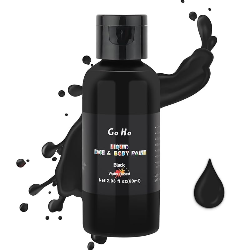 Go Ho Liquid Black Face Body Paint,Black Makeup Water Based Face Paint and Body ...