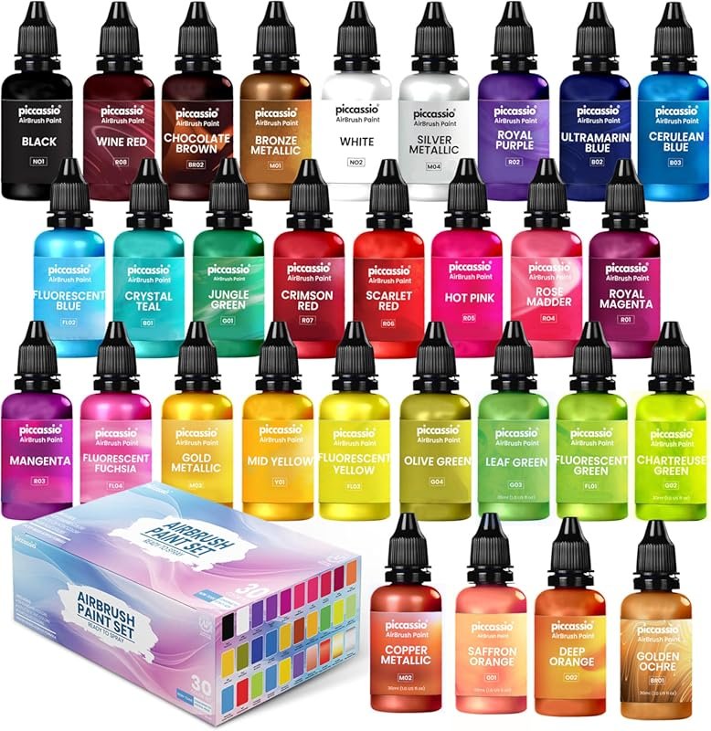 Quick-Drying Water-Based Airbrush Makeup Body Paint: 30 Colors for Artists and B...