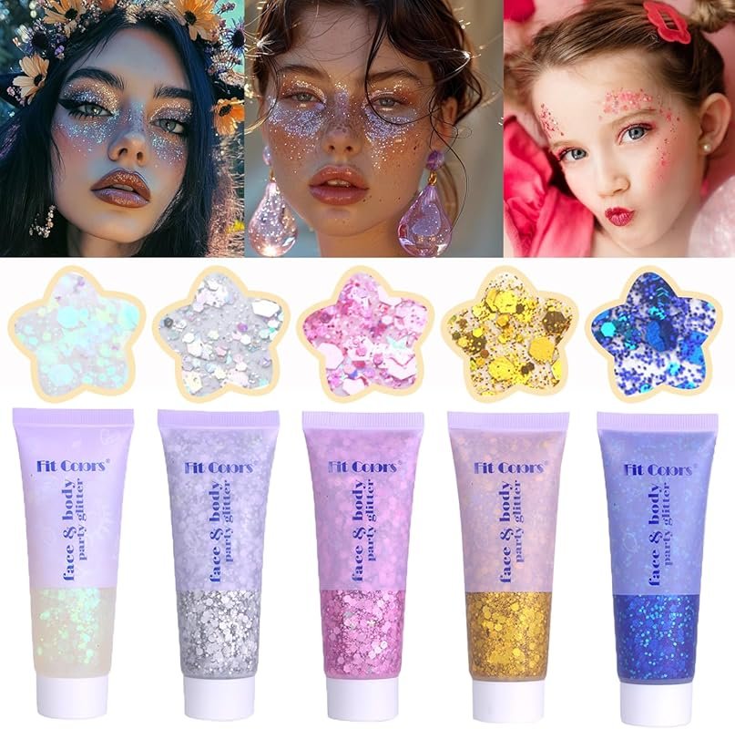 Chunky Glitter Gel for Face, Body, and Hair Makeup at Festivals and Concerts