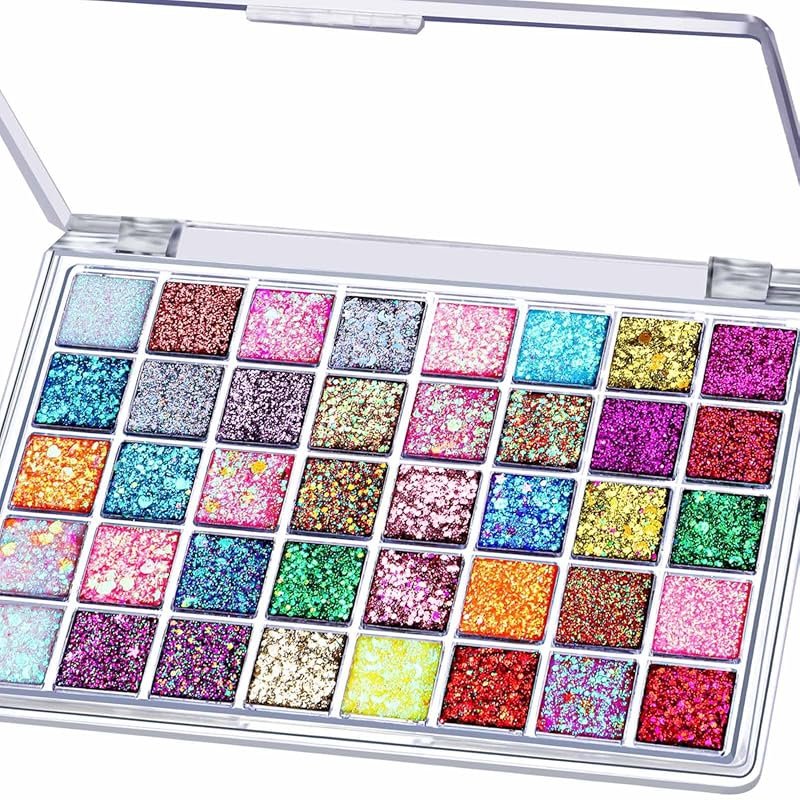 40-Color No-Glue Glitter Gel: Face, Body, Hair Paint Makeup for Halloween, Rave,...
