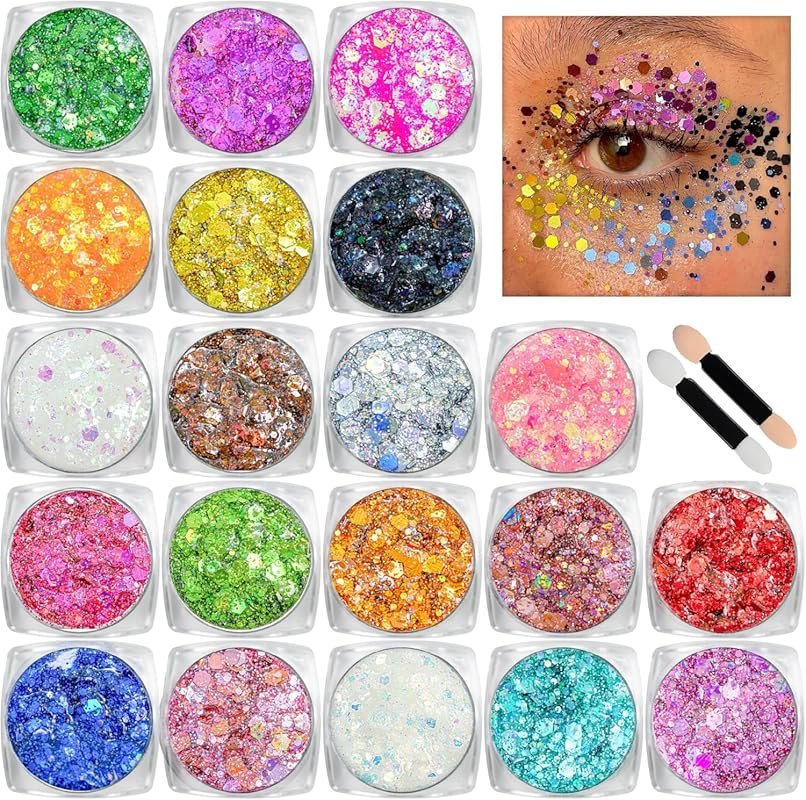Body Glitter Face Glitter Makeup Festival Glitter, 20 Colors Face and Body Glitt...