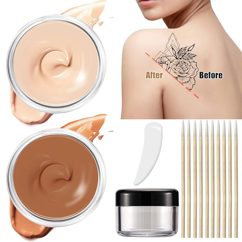 Tattoo Cover Up Makeup Waterproof, 2 Colors Full Coverage Concealer for Tattoos,...