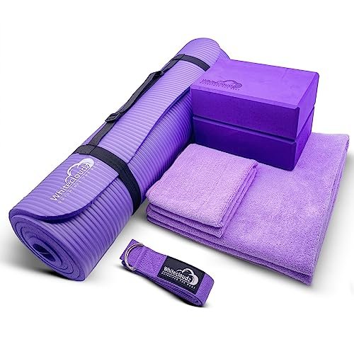 Yoga Kit - 7-Piece Set, Thick Mat, Blocks, Strap, Bag.