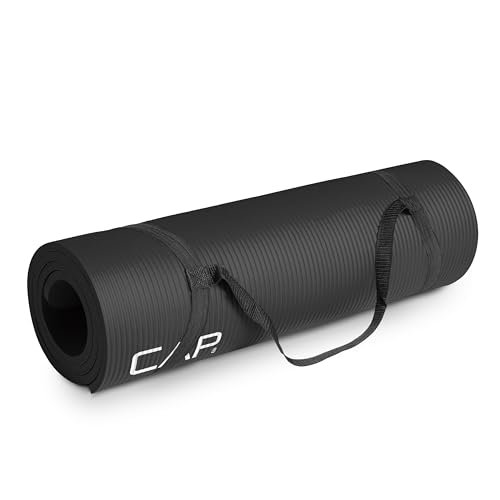CAP Barbell High Density Exercise Mat with Strap (Black).