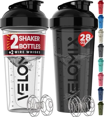 VELOMIX -2 Pack- 28 oz Protein Shaker Bottles, Leak Proof.