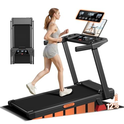 12% Incline Treadmill with Handle, 3-in-1 Portable Folding...