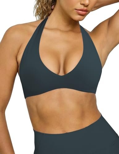 Ieumaz Halter Sports Bras for Women Minimal Deep V