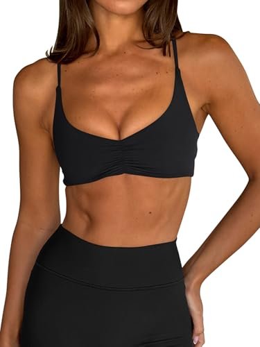 LASLULU Womens Black Sports Bra Sexy Spaghetti Strap...