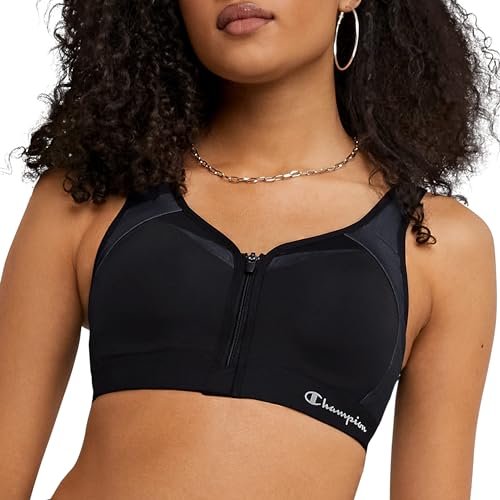 Champion womens Motion Control Zip Sports Bra, Black, 38D US