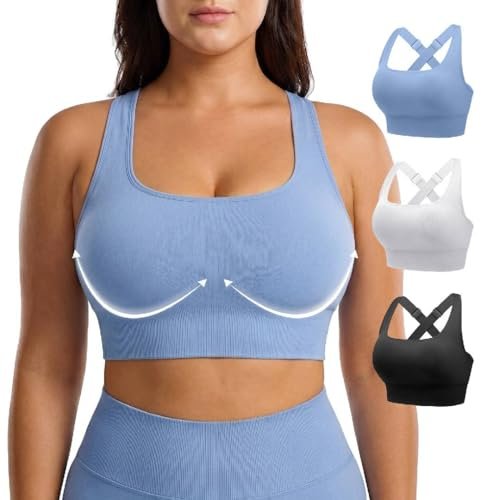 FITTIN Support Sports Bras for Women: 3 Pack Adjustable...