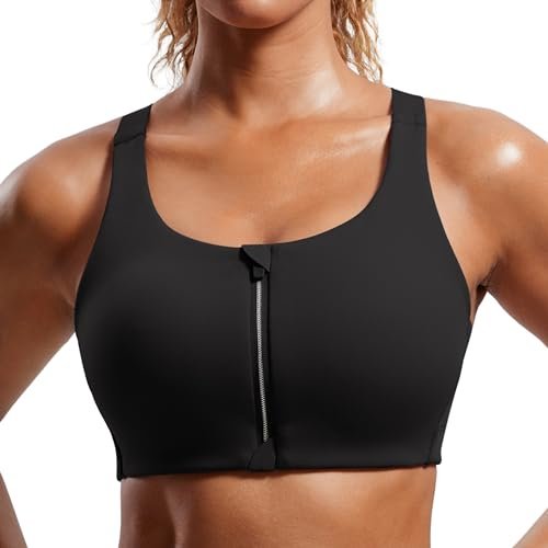 CRZ YOGA Womens Zip Front High Impact Sports Bra Top