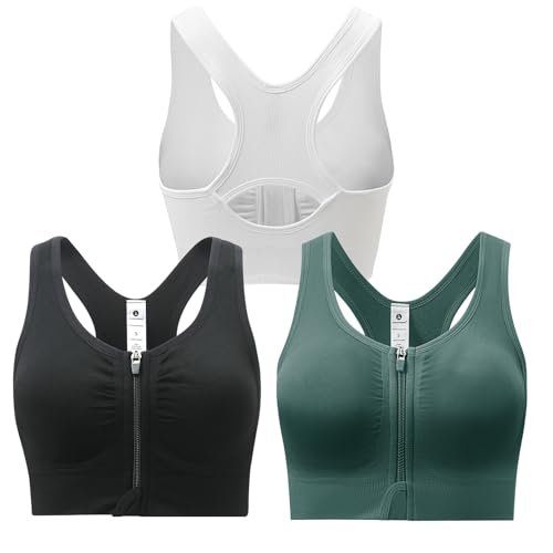 SPORME RUNNING Zip Front Sports Bra for Women, 3-Pack.