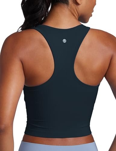 CRZ YOGA Womens Seamless Ribbed Longline High Neck Sports...