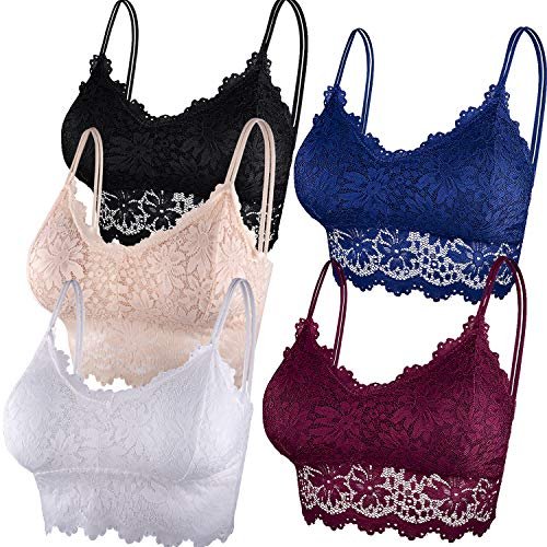 Duufin 5 Pcs Lace Bralette Padded Lace Bandeau Bras