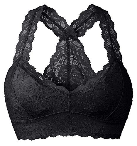 YIANNA Women Black Floral Lace Bralette Padded Racerback...