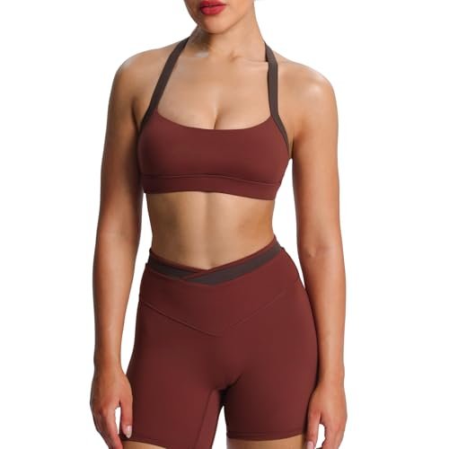 Aoxjox Women's Color Block Halter Workout Sports Bra
