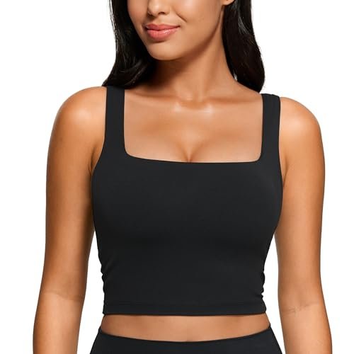 CRZ YOGA Butterluxe Square Neck Crop Tank Tops for Women