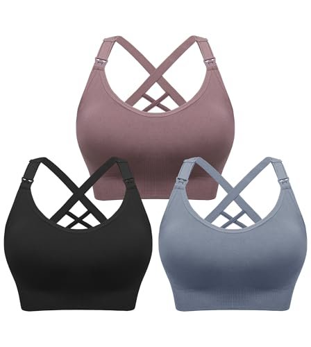 Angelhood 3 Pack Nursing Bras for Breastfeeding, Seamless...