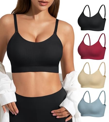 Padded Bralette Sports Bras for Women Pack No Underwire...