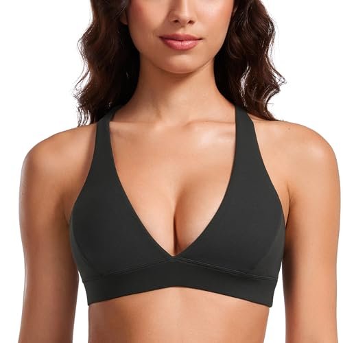CRZ YOGA Butterluxe Deep V-Neck Sports Bras Padded Wireless.