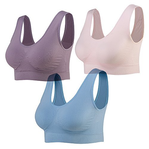 Lemef 3-Pack Seamless Sports Bra Wirefree Yoga Bra with Pads