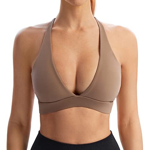 INIBUD Sports Bra for Women Push Up Strappy Deep V-Neck