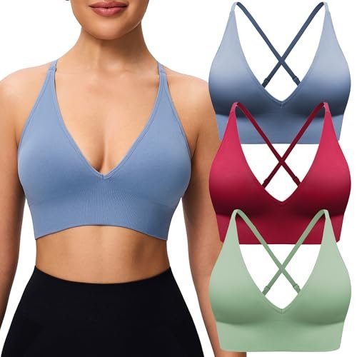 Evercute Women's Sports Bras 3/4 Pack Adjustable Deep V...