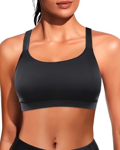 Black Women Sports Bra Swim Top - Cross Strap Scoop