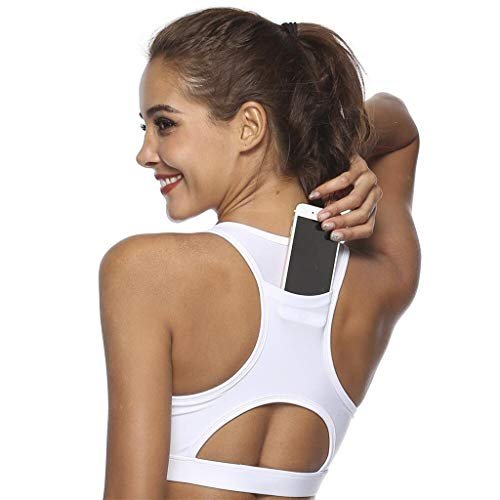 Women's Sports Yoga Bra with Phone Pocket Wirefree White