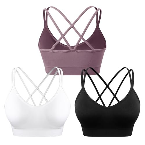 WANAYOU Sports Bras for Women, Cross Back Padded Workout.