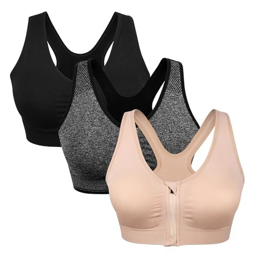 Women's Zip Front Sports Bra Wireless Post-Surgery, Yoga...