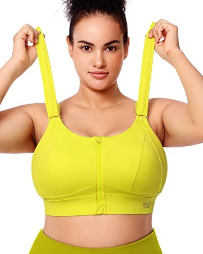 VFUS Zip Front Adjustable High Impact Sports Bra for Large