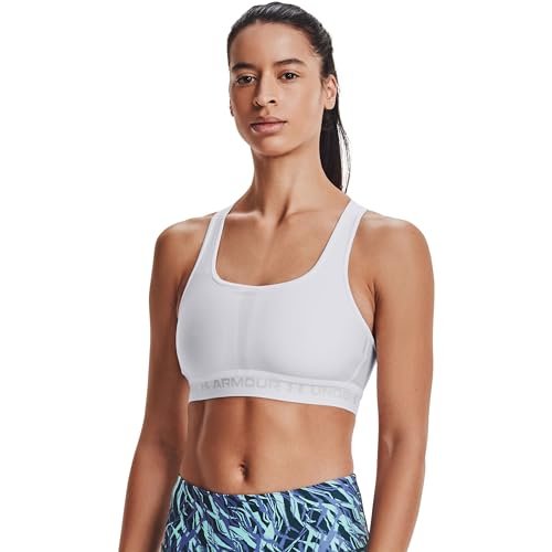 Under Armour Womens Crossback Mid Impact Sports Bra White...