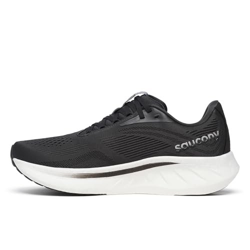Saucony Men's Ride 18 Sneaker, Black/White, 9.5