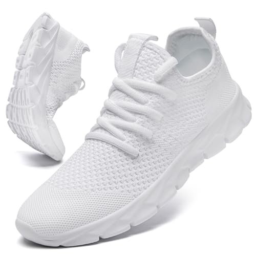 Linenghs All White Sneakers for Womens Tennis Running Shoes