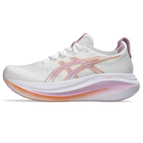 ASICS Women's Gel-Nimbus 27 Running Shoe, 8, White/Light UBE