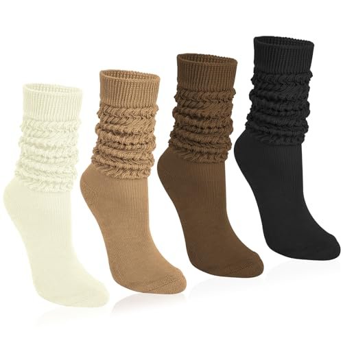 Justay 4 Pairs Slouchy Socks for Women, Knee High Knit