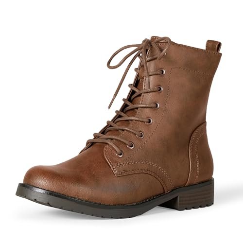 Amazon Essentials Women's Lace-Up Combat Boot, Cognac, 7