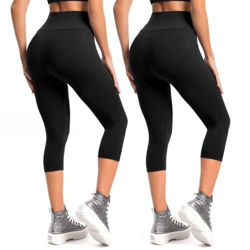 Leafigure 2-Pack Capri Leggings for Women, High Waisted