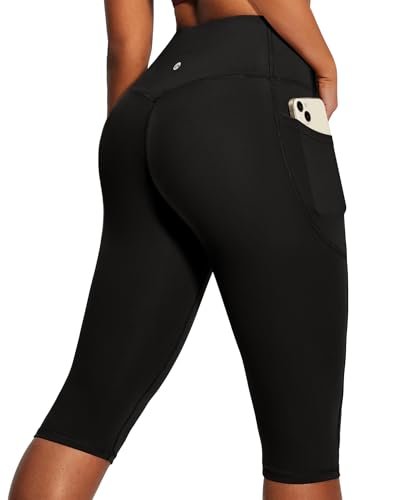 Heathyoga Capri Leggings with Pockets for Women with Tummy...