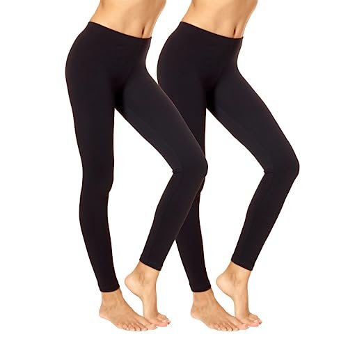 No Nonsense Women's Cotton Legging, New Black/Black, 2 Pack