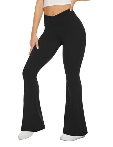TNNZEET Black Flare Leggings for Women, Crossover Yoga Pants