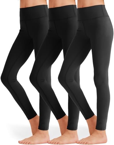 3 Pack Girls Black Athletic Leggings, Printed Yoga Pants