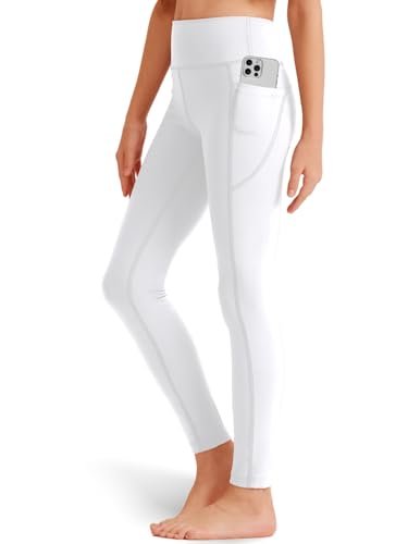 Girls' Black Athletic Leggings with Pockets, White Yoga...